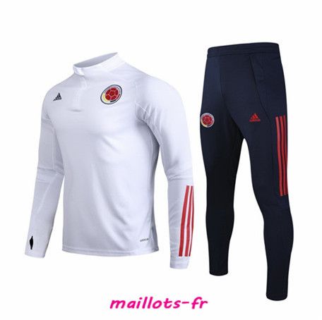 Nouveau Ensemble Survetement de Foot Colombie Blanc sweat zippé 2020/2021