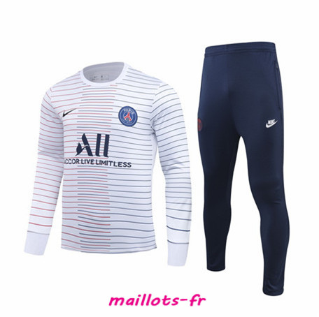 Nouveau Ensemble Survetement de Foot PSG Gris/Blanc Col Rond 2019/2020