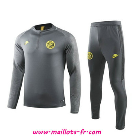 nouveau Ensemble Survetement de Foot Inter Milan Gris 2019/2020 Col Rond sweat zippé