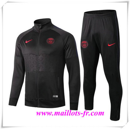 nouveau Ensemble Survetement de Foot - Veste PSG Noir 2019/2020 Col Haut