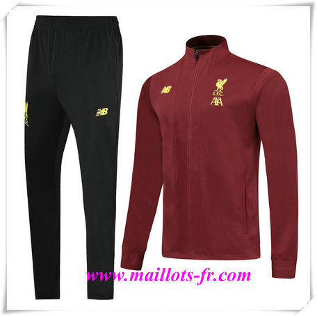  nouveau Ensemble Survetement de Foot - Veste Liverpool L.F.C Jujube Rouge 2019/2020 Col Haut