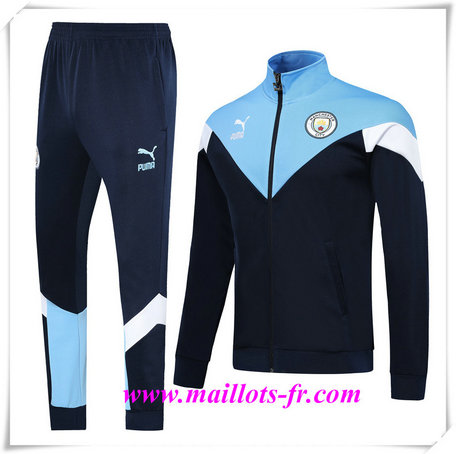 nouveau Ensemble Survetement de Foot - Veste Manchester City Bleu Clair/Bleu Marine 2019/2020