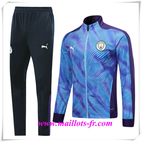 nouveau Ensemble Survetement de Foot - Veste Manchester City Violet/Bleu 2019/2020