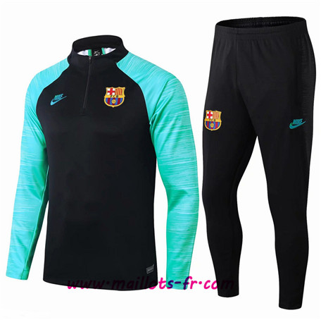 Thailande Survetement Foot Barcelone Noir/Bleu Vert sweat zippé Ensemble Homme 2019 2020