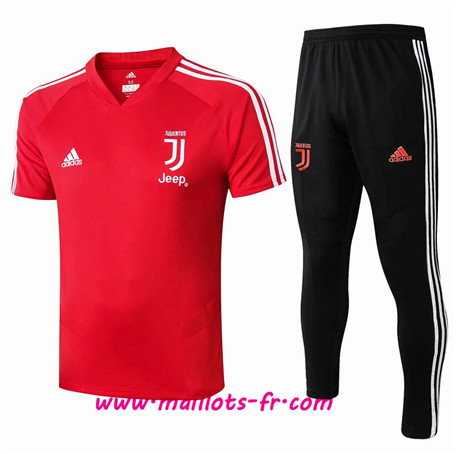 Thailande Maillot Training Juventus + Pantalon Rouge/Noir Col V Homme 2019 2020