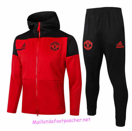 Maillotdefootpascher - Survetement de Foot - Veste Manchester United Homme à Capuche Rouge 2020 2021