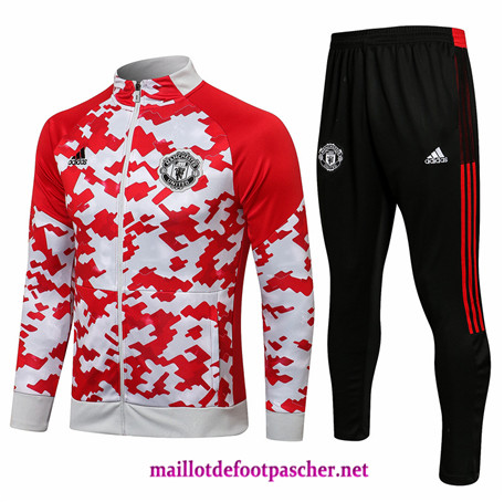 Maillotdefootpascher: Nouveau Survetement de Foot - Veste Manchester United Homme Rouge/Blanc Col Haut 2021/2022