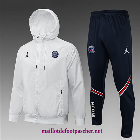 Maillotdefootpascher: Nouveau Coupe vent - Survetement de Foot Jordan PSG Homme Blanc 2021/2022