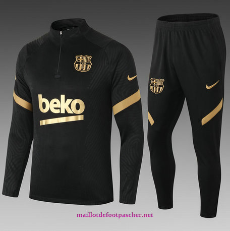 Nouveaux Maillotdefootpascher - Survetement de Foot de Enfant Barcelone Noir/Doré 2021 2022