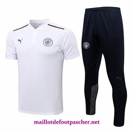 Maillotdefootpascher - Officiel Nouveau Maillot foot Ensemble Polo Manchester City + Pantalon Blanc 2021/2022