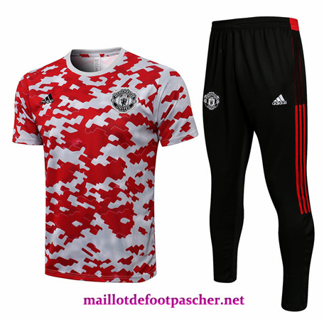 Maillotdefootpascher - Nouveaux Maillot du foot Entraînement Manchester United + Pantalon Rouge/Blanc 2021/2022