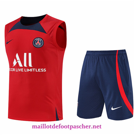 Maillotdefootpascher: C459 Maillot foot Training de Foot Paris PSG Debardeur + Pantalon Rouge/Bleu Marine 2022/2023