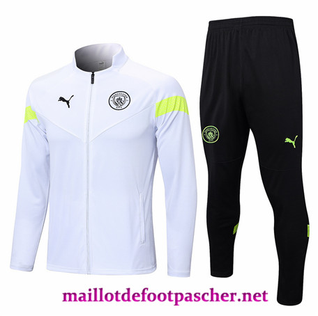 Maillotdefootpascher Complet Maillot foot Veste Survetement de Manchester City Homme Blanc 2022/2023