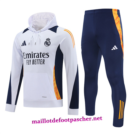 Vente Survetement Sweatshirt à capuche Real Madrid Homme Blanc 2024/2025 En Gros Eshop