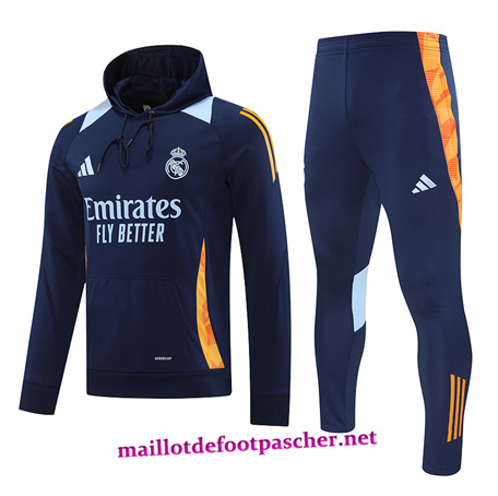 Soldes Survetement Sweatshirt à capuche Real Madrid Homme bleu royal 2024/2025 Avec Flocage A Vendre