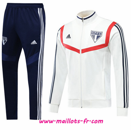 nouveaux Ensemble Survetement de Foot - Veste São Paulo Blanc/Rouge Homme 2019 2020