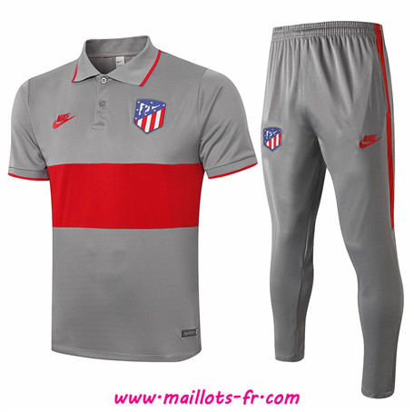 les nouveaux Ensemble Polo Atletico Madrid + Pantalon Gris Foncé/Rouge 2020/2021