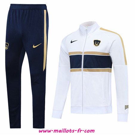 nouveau Ensemble Survetement de Foot - Veste Pumas Blanc/Bleu 2020/2021