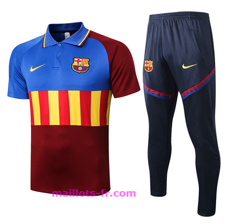 nouveaux Maillot foot Ensemble Training Barcelone Polo + Pantalon Bleu/Rouge/Jaune 2020 2021 Homme