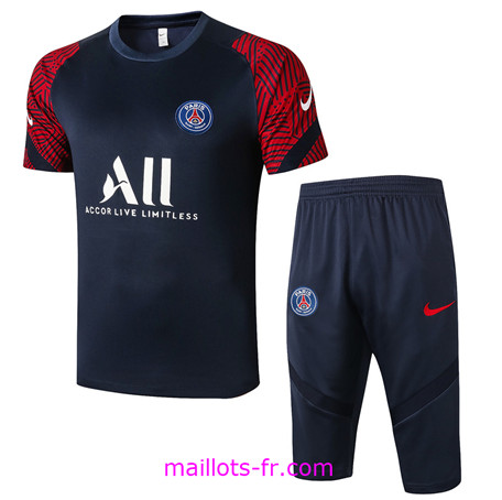 Maillot de foot Training PSG + Pantalon 3/4 Bleu Marine/Rouge 2020 2021