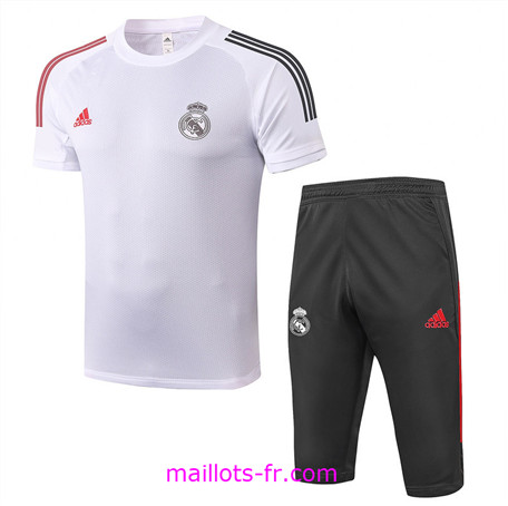 Maillot foot Ensemble Training Real Madrid + Pantalon 3/4 Blanc 2020 2021